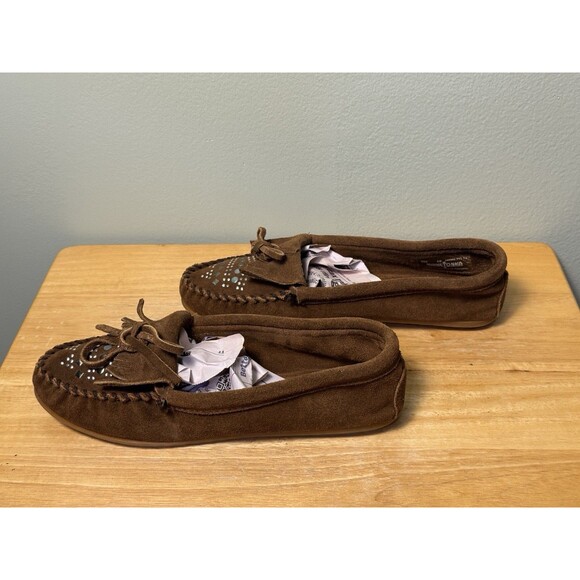 Minnetonka Double Stud Brown Moccasins Women’s Size 10 - Suede Leather - Picture 6 of 8